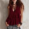 Vestidos Summer Sexy V Neck Contrast Striped Pullover Top Elegant French Half Sleeved Ruffled Bohemian Shirt Top Vacation