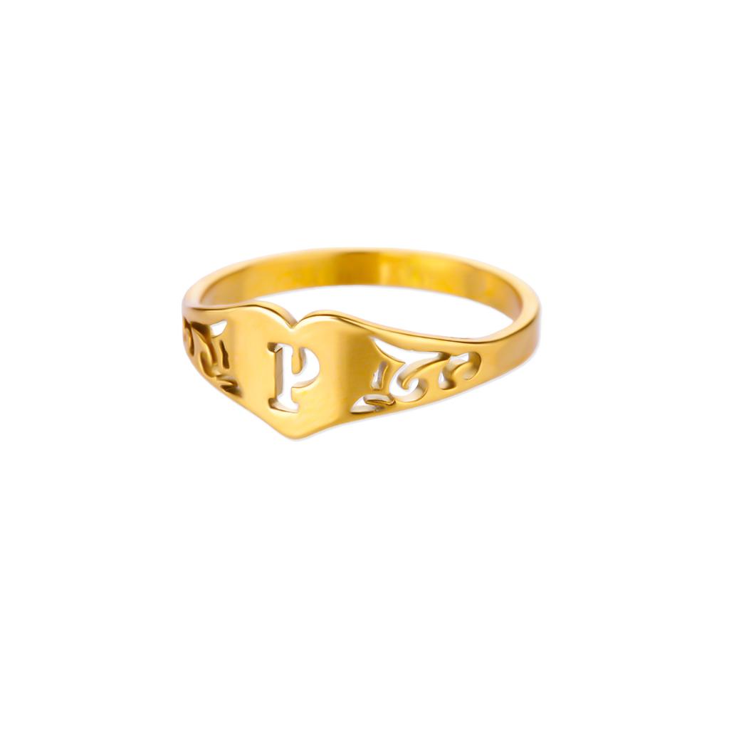 Fashion Hollow Initial Letter Heart Rings For Women Gold Color Stainless Steel A-Z Letter Ring Aesthetic Wedding Jewelry Gift