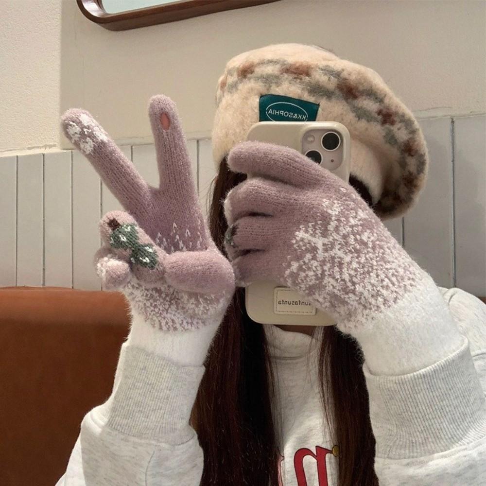 

Windproof Women Mittens Touch Screen Fingerless Gloves Cute Christmas Knitted Gloves фіолетовий
