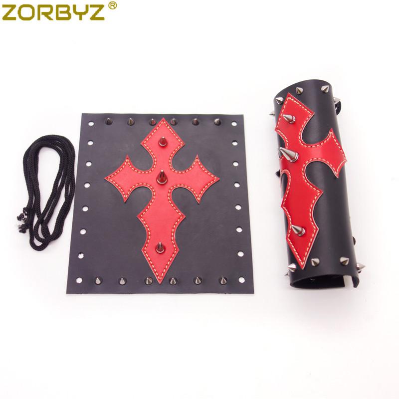 

ZORBYZ Universal Motorcycle Black Front Fork PU Leather Cover Red Cross With Chrome spikes For Harley Honda Yamaha