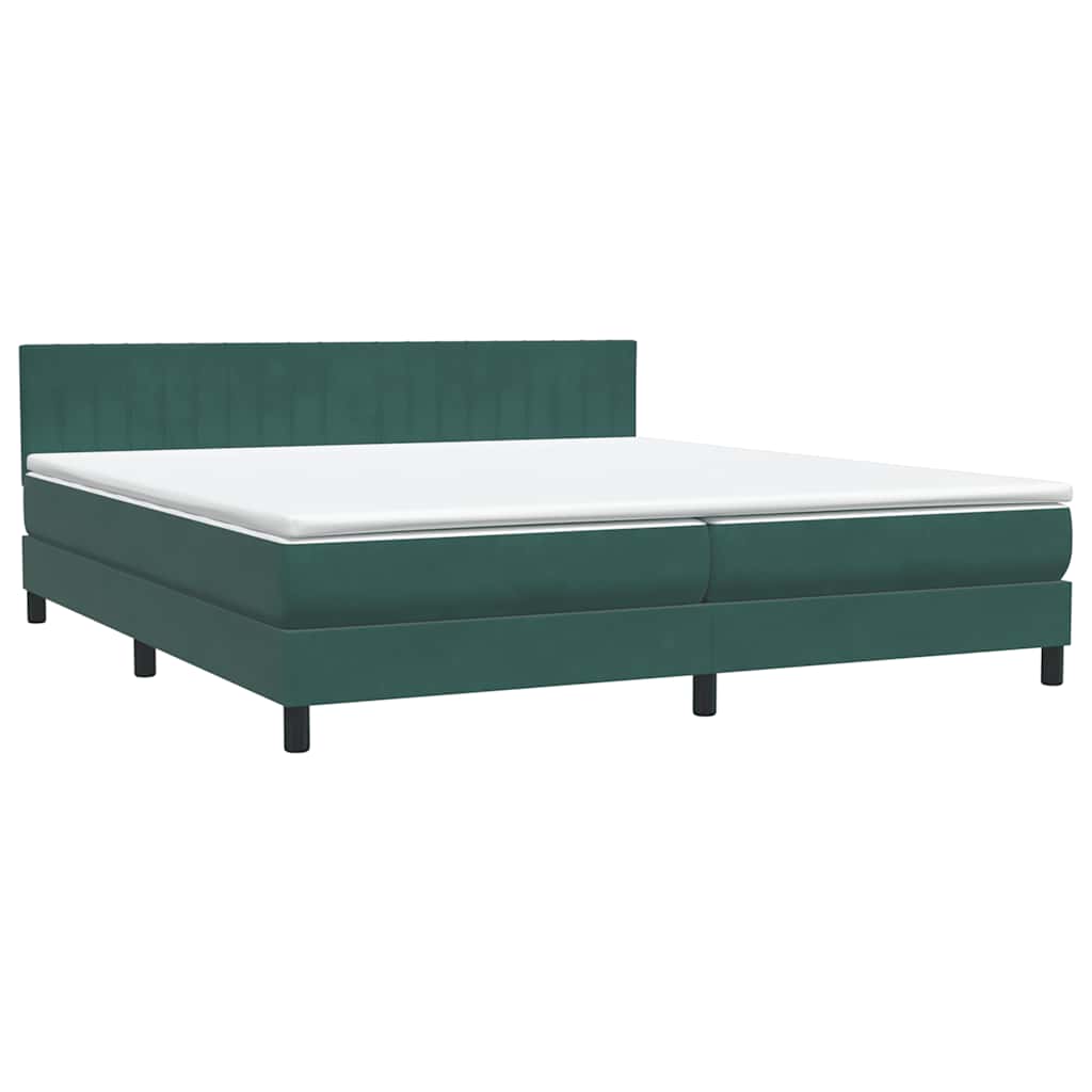 Box Spring Bed with Mattress Dark Green 180x220 Cm Velvet