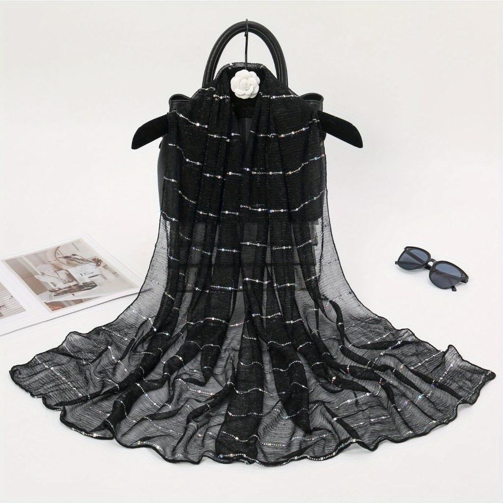 1 Stück Frühling und Herbst Damen Hoch elastische Paillettenketten Schal, Dochtsilk Langes Tuch, Indisches Tuch, Schiebesilktuch