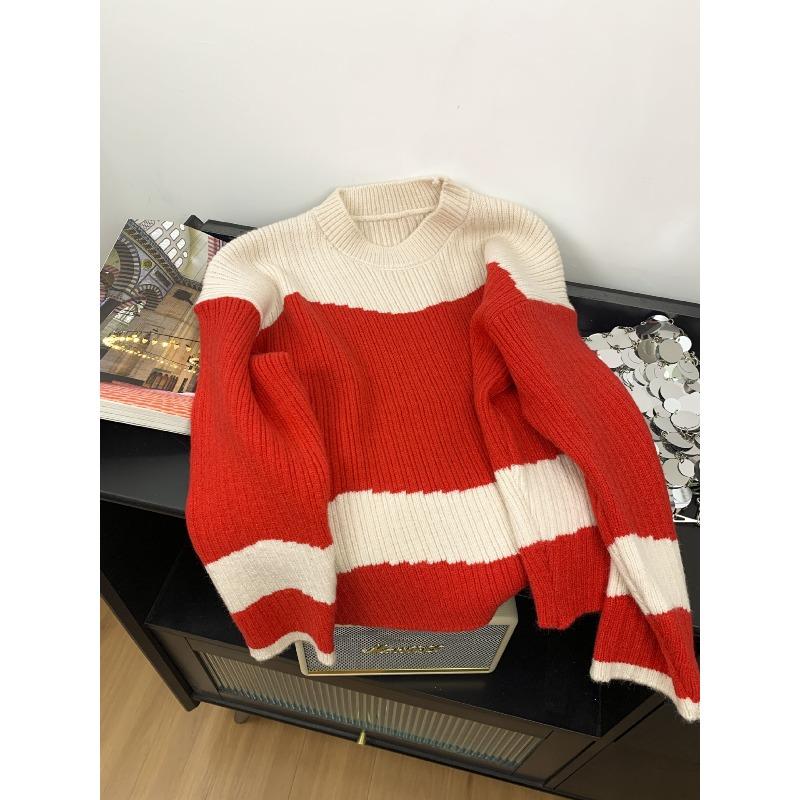 

Coffee Break Striped Thickened Warm Knitted Sweater Women s Autumn and Winter Robe Long Sleeve Bottom Shirt Top One Size