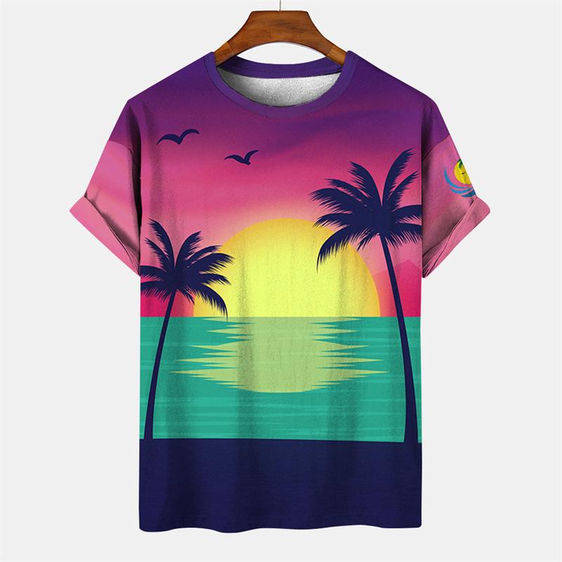 T-shirt Hawaiana da Uomo Stampata 3D, Maglietta Casual Estiva a Maniche Corte con Girocollo, Top con Stampa di Palma