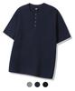 TRILLION Ribbed Ring Snap Henley Neck Short Sleeve T-Shirt_3Color