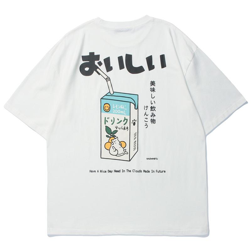 YPRS men s clothing Japanese retro summer orange soda short-sleeved T-shirt men s summer new ins trendy couple half-sleeves S белый