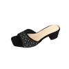 Fashion Full Diamonds Woman Open Toe Mules Shoes Summer High Heels Slides Ladies Slip On Crystal Slippers Wedges Pantufla Velvet Sandals