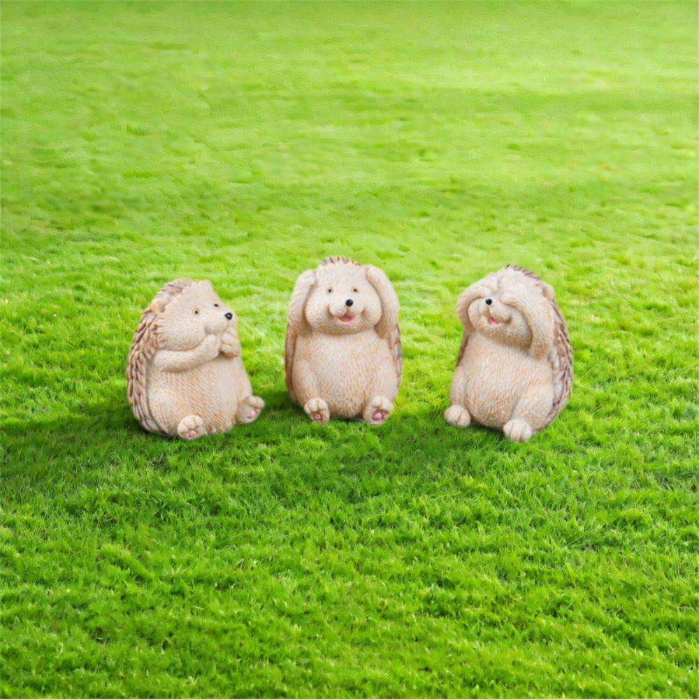 3pcs Cartoon Hedgehog Statue Resin Miniatures Figurine Crafts Animal Sculpture  Gift
