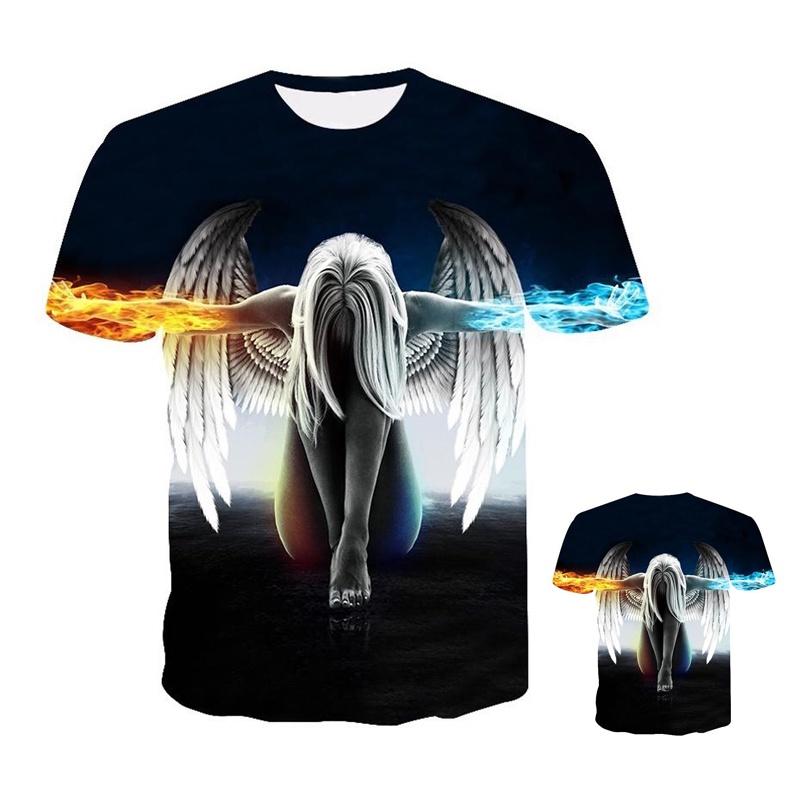 Fire Ice Wings Angel Printed 3d Tshirts Hip Hop Short Sleeve Tee Shirts Tops