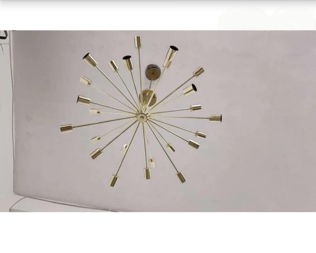 24 Light Elegant Ceiling Down Rod Pendant Mid Century Modern Raw Brass Sputnik chandelier light Fixture