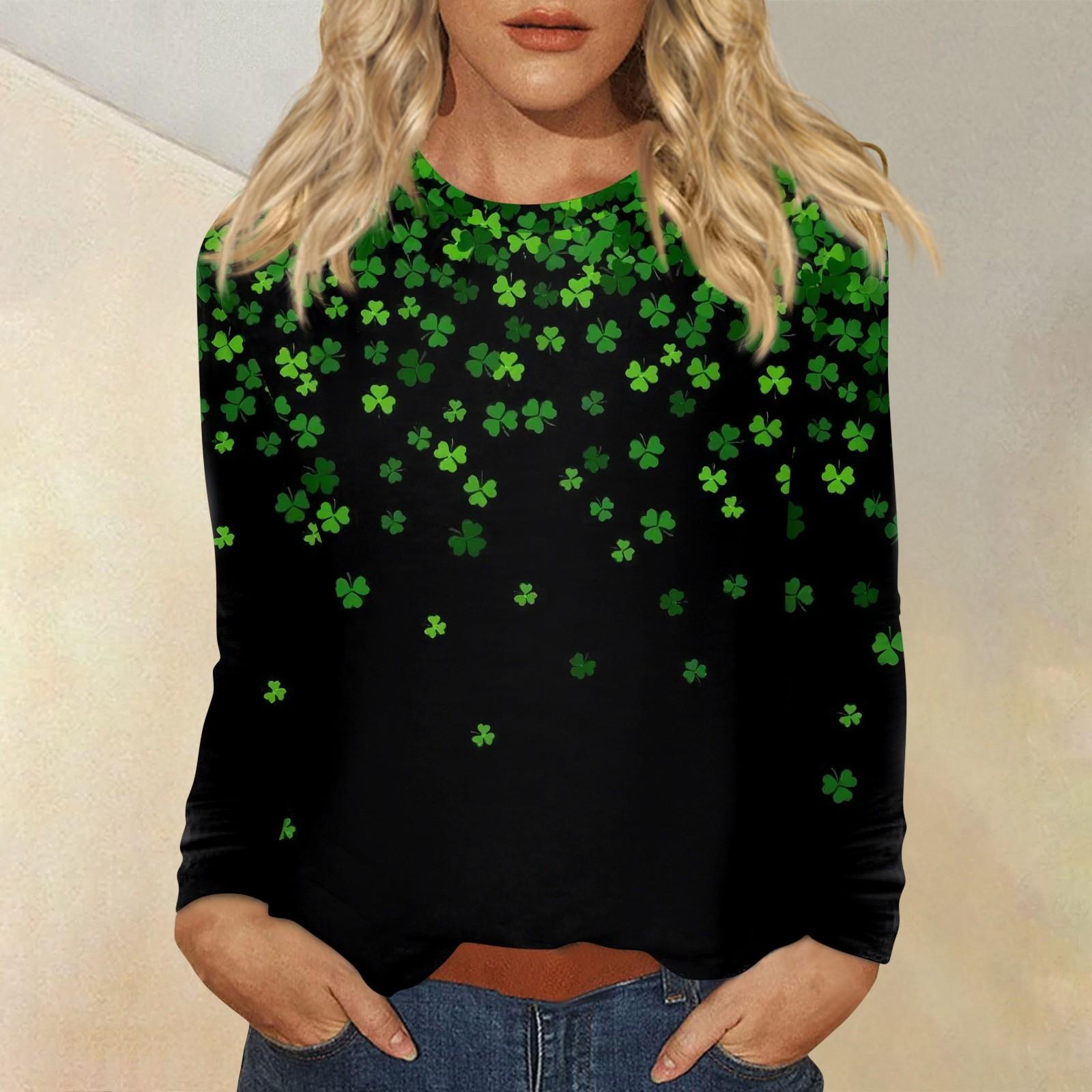 

Женская повседневная повседневная рубашка с длинным рукавом. Топ с круглым вырезом и принтом ко Дню Святого Патрика XXXL чёрный