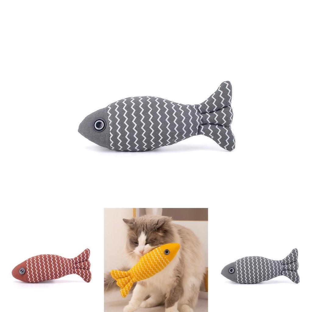 New Cross-border Pet Cat Toy Striped Linen Wave Fish For Self-entertainment