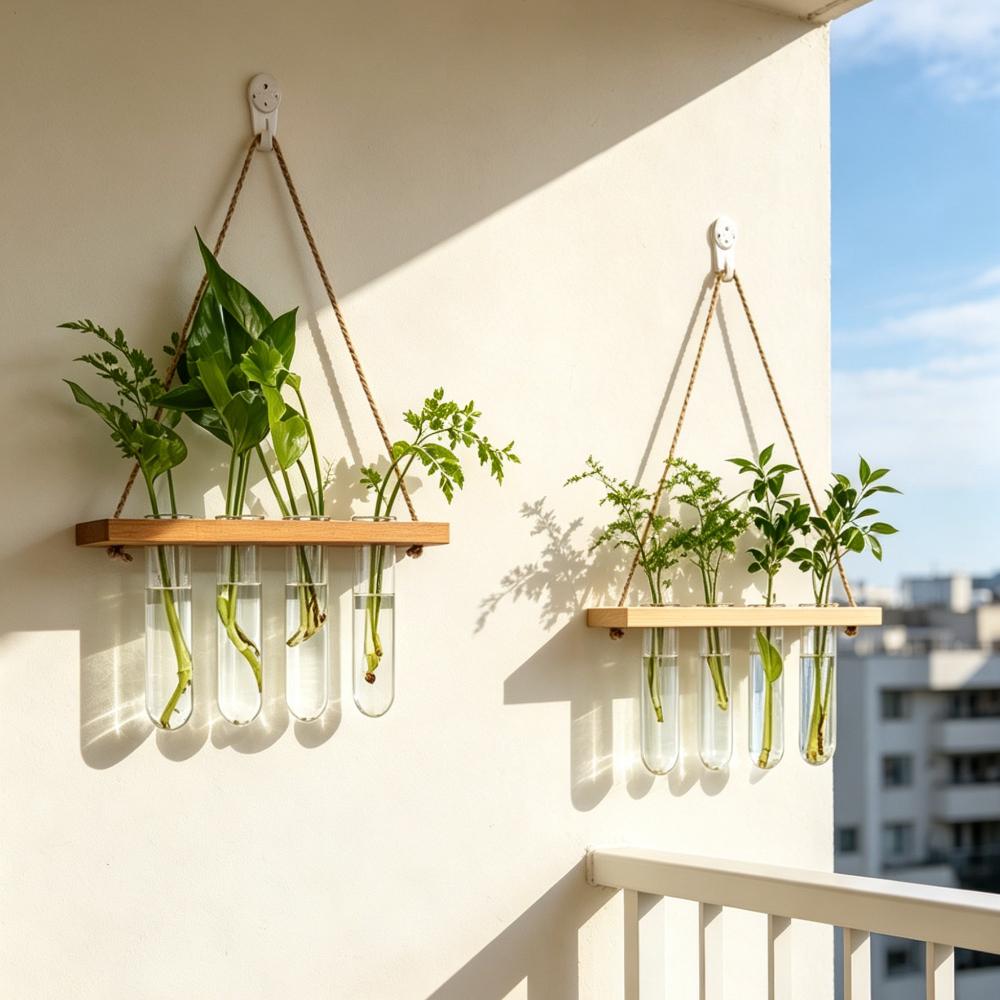 Wall Hanging Propagation Station with Wooden Stand Glass Test Tubes Garden Decor for Floral Arrangements Home Office Decor
