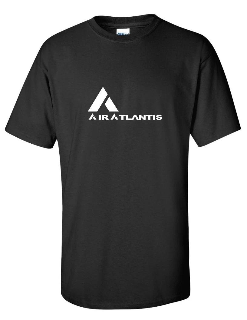 Air Atlantis White Logo Portuguese Airline Aviation Geek Black Cotton T-Shirt S