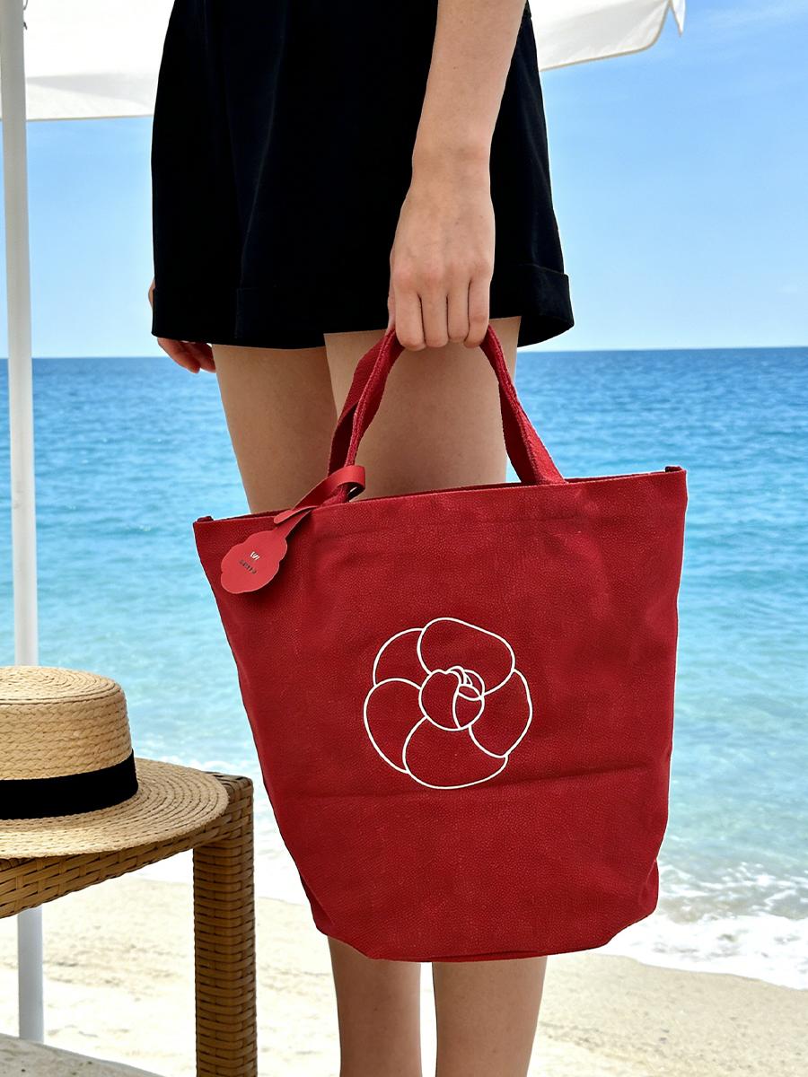Chanel Women s Red Canvas Tote Bag with large capacity