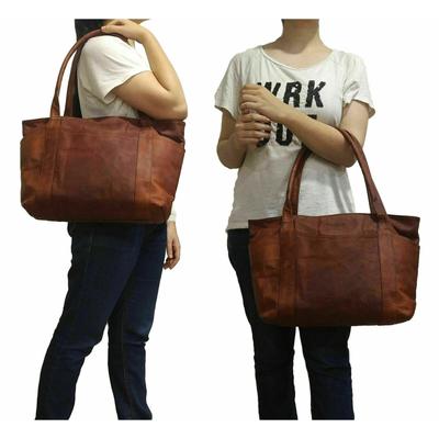 Women Vintage Goat Leather Tote Casual Handbag Purse Lady Shopper Casual Bag