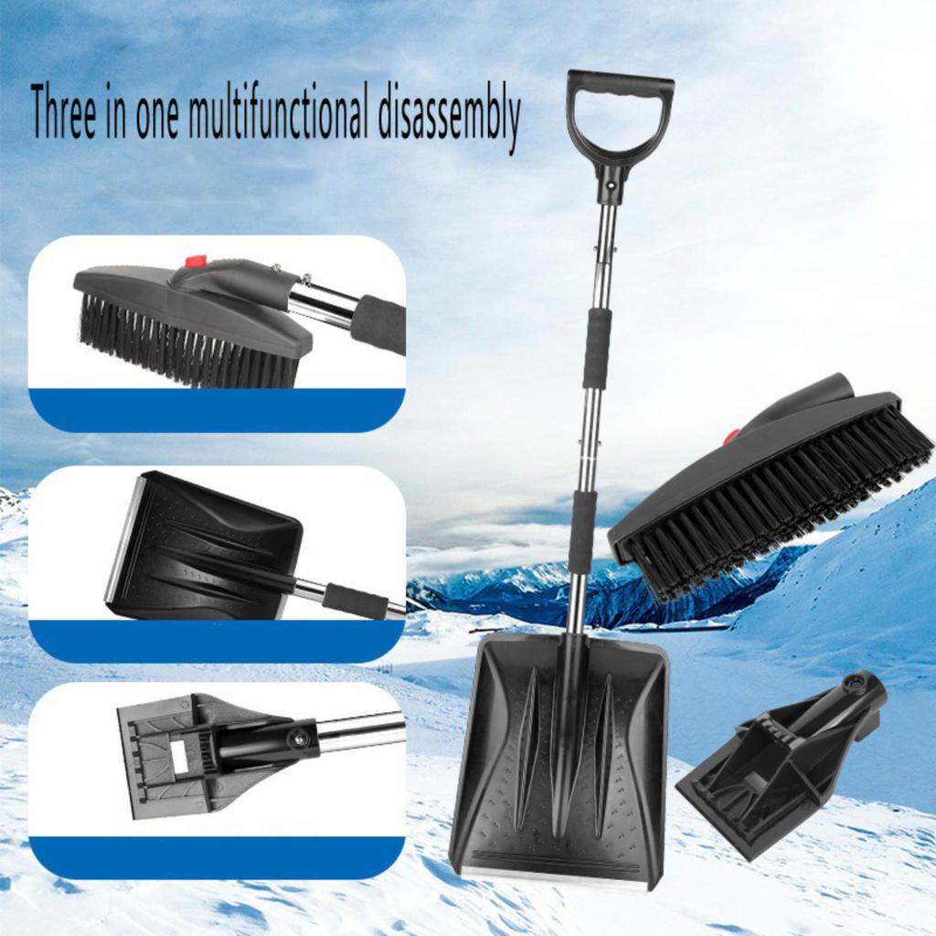 Stainless Steel Icing Shovel, Detachable Car Mounted Snow Cleaning Brush