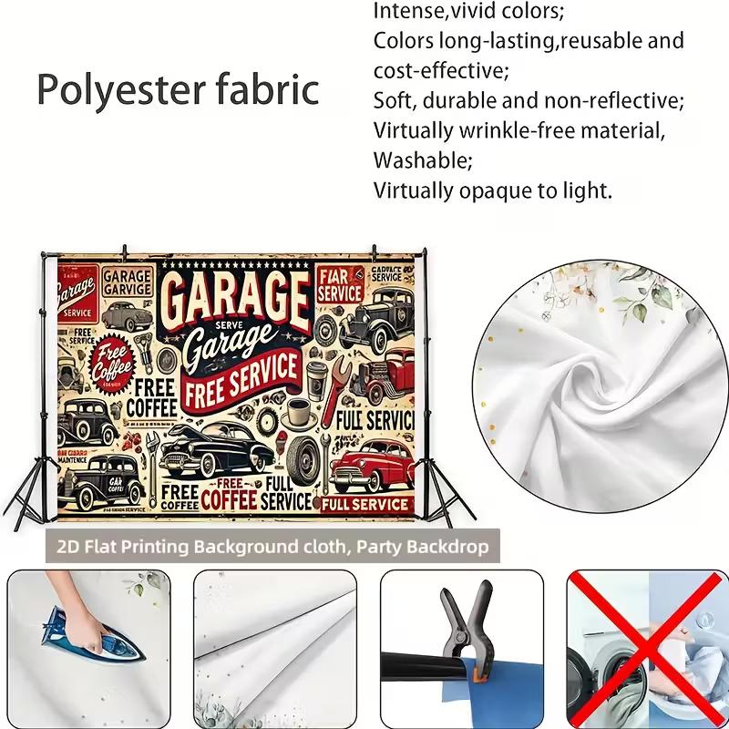 Retro Garage Car Show Tapestry American Auto Repair Wall Art for Home
