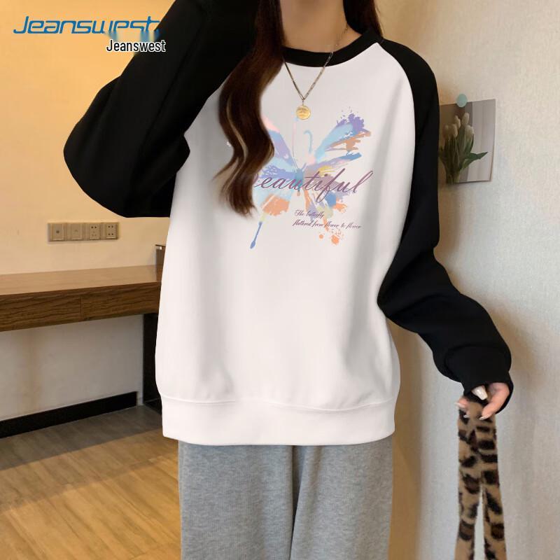 

JEANSWEST Women s Loose-Fit Color-Block Butterfly Print Sweatshirt M