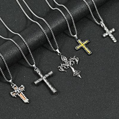 Personality Punk Multiple Crosses Pendant Necklace for Men Women Stainless Steel Fashion Hip-hop Street Party Daily Wear Jewelry