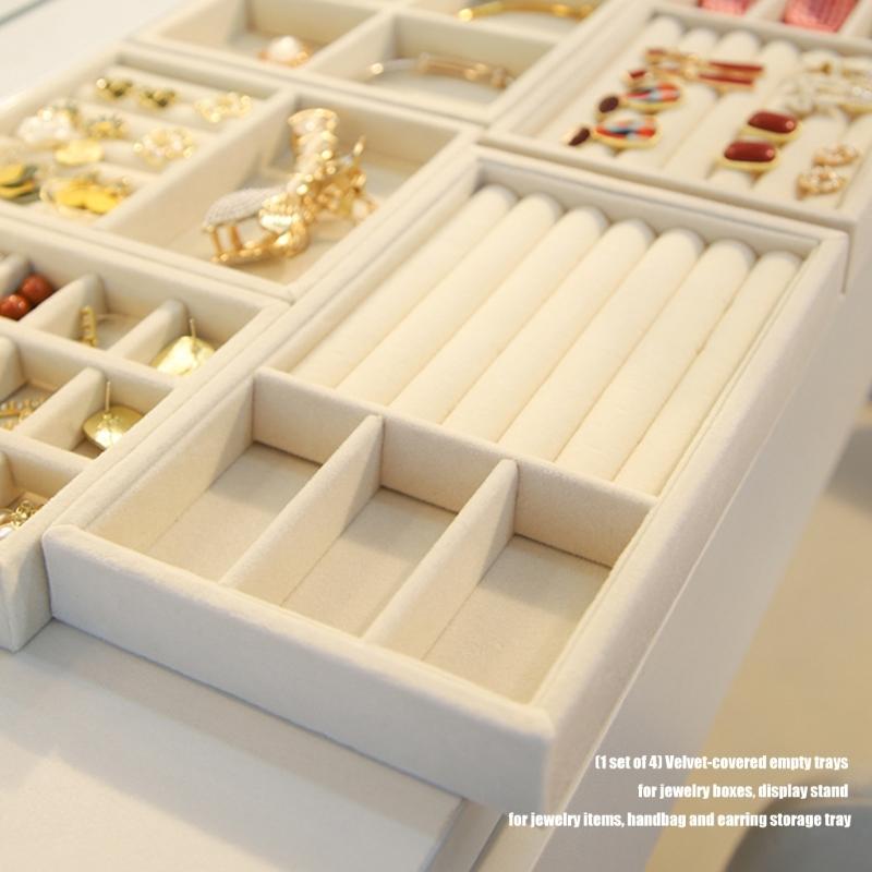 4er-Pack Samt Schmuck-Vitrine mit Schutzfutter Halskettenplatte für Halsketten Ohrring-Aufbewahrung Heimdekorationen