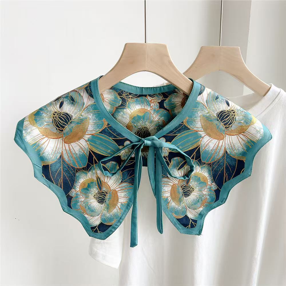 Versatile Printed Fake Collar Convenient Detachable Collar Shawl with Shoulder Straps Vintage Lace Ladies False Blouse Collar