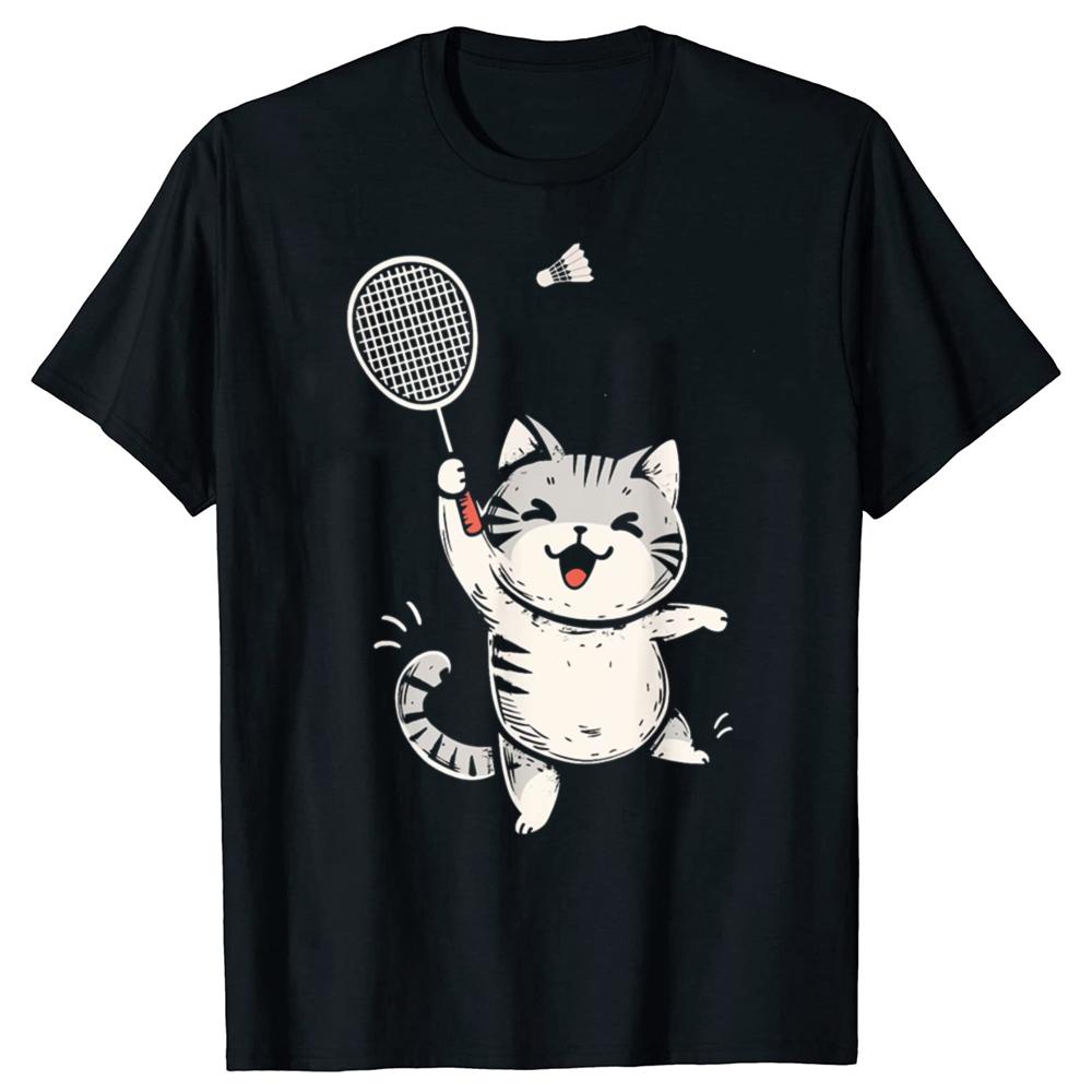 

Funny Badminton Cat Cute Badminton Player Oversized Tshirt Kawaii Fitness T Shirt Mens Clothing Camisas Cotton Tshirt - Men s... 5XL різнокольоровий
