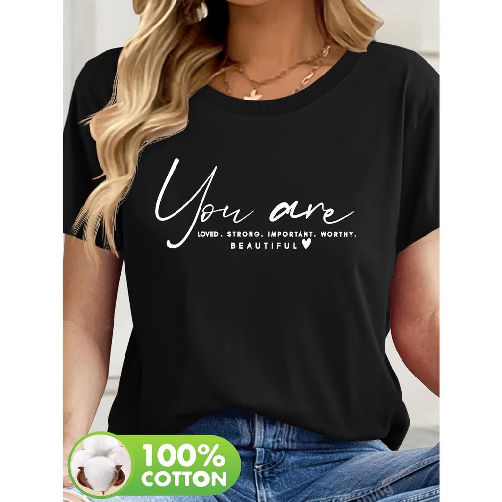 Letter Print Casual Round Neck Short Sleeve T-shirt New Summer Women's Wear T48