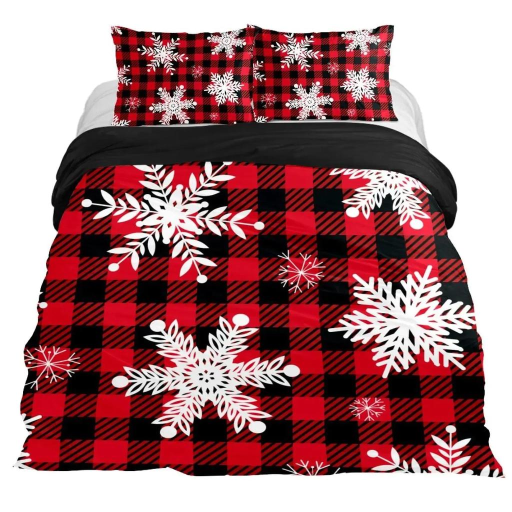 Schneeflocken Bettbezug Set Winterthema Weihnachtliche Illustration Kaltwetter-Saison Einzelbettwäscheset King Size Weicher Bettdeckenbezug