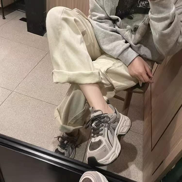 Mesh dad shoes women 2025 new fried street thick-soled retro breathable and light spring height increase casual sports shoes tide