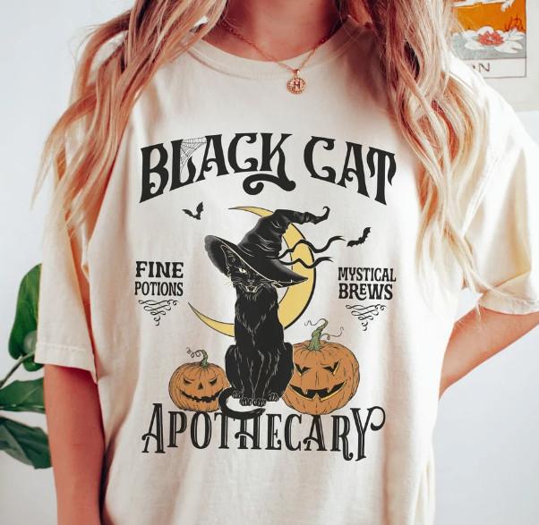 SALE Halloween Black Cat Tshirt,Black Cat Salem Apothecary Shirt, S-5Xl
