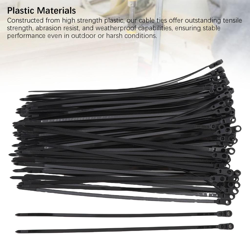 100 Set Cable Tie Set Plastic Black Cable Tie with Screw Mounting Hole for Installations Organization Home Storage Gardening Garage