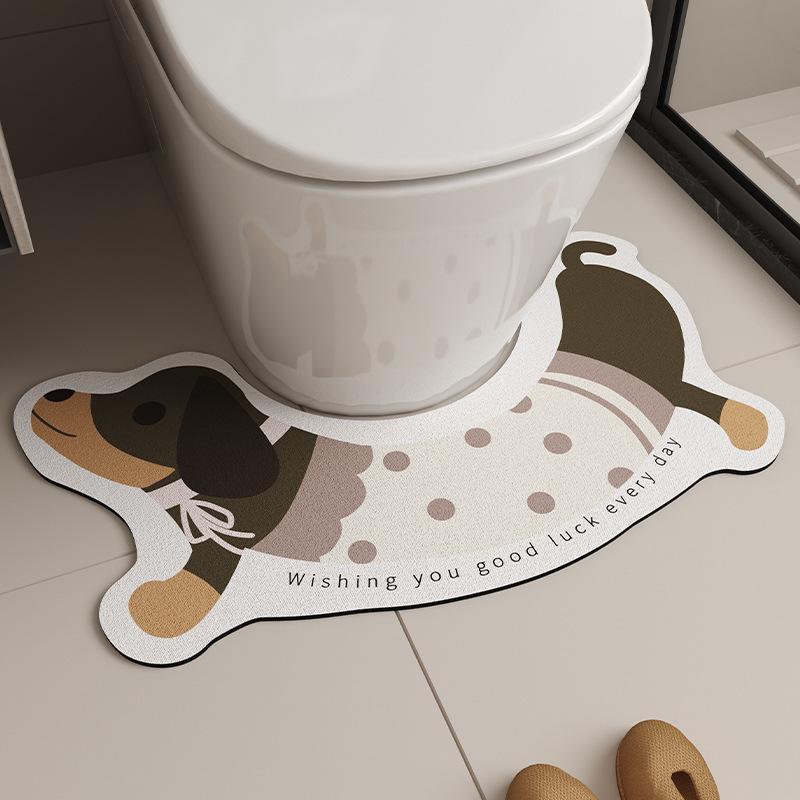 Cartoon Puppy Diatomaceous Earth Anti-slip U-shaped Toilet Foot Mat - Quick-drying, Water Absorbent, Easy to Clean