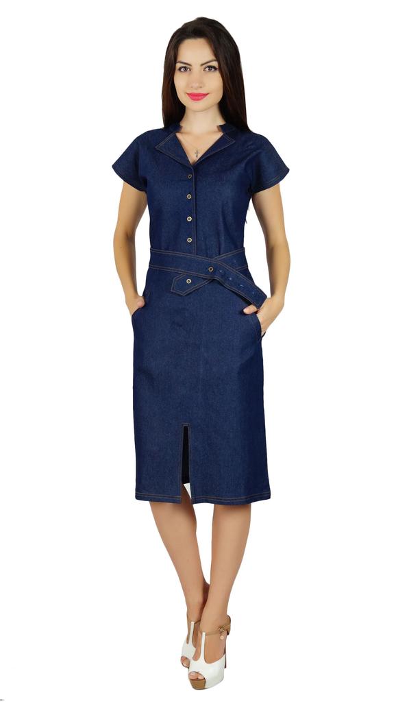 Bimba Womens Blue Denim Dress With Pocket Casual Cap Sleeve Chic Bodycon