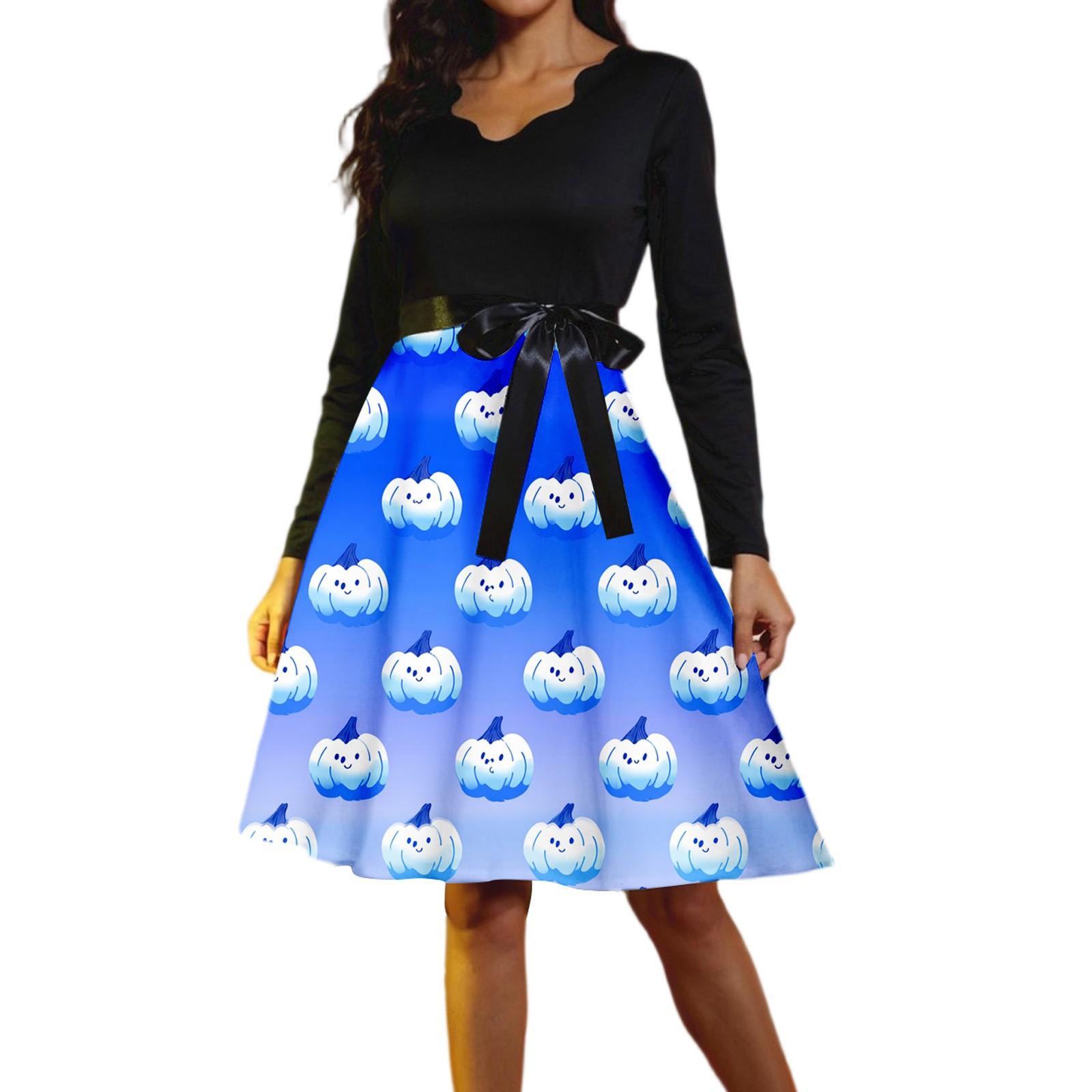 

Женские повседневные модные винтажные длинные платья с длинным рукавом на Хэллоуин и графическим принтом XXXL