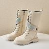 2024 New Girls High Boots Casual Sequined Korean Style Side Zipper Black Beige Princess Shoes Children Boots for Catwalk Elegant