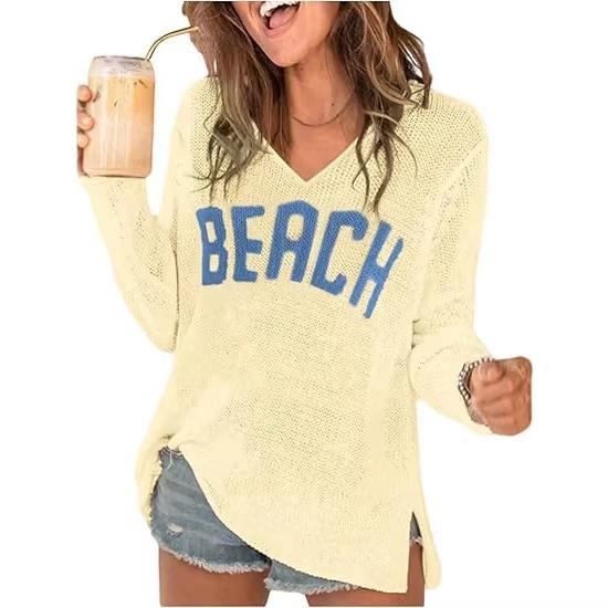 New V-Neck Letter Knitwear for Women - Spring/Summer Collection
