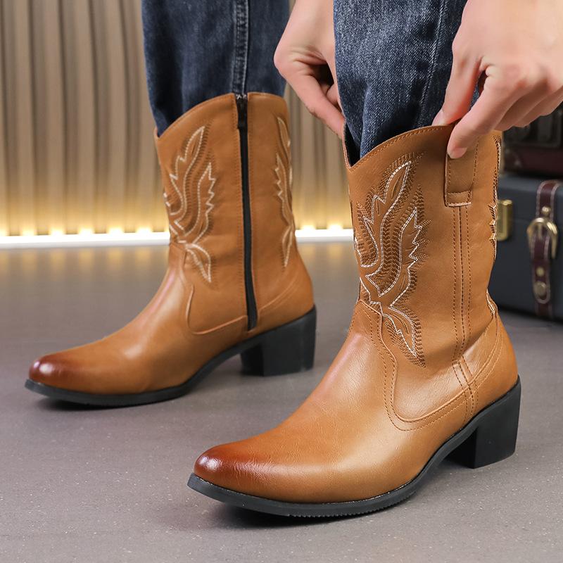 European and American Wind Locomotive Boots High-top Tooling Men's Shoes Trendy Retro Zipper Martin Boots Men's Leather Boots Large Size Outdoor Boots