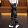 Women's High-Waisted Plaid Wide-Leg Pants - Spring Slimming Casual Drape Style