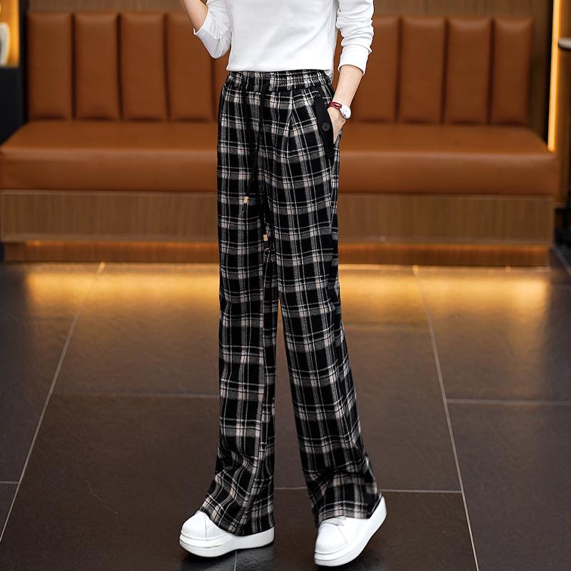 Women's High-Waisted Plaid Wide-Leg Pants - Spring Slimming Casual Drape Style