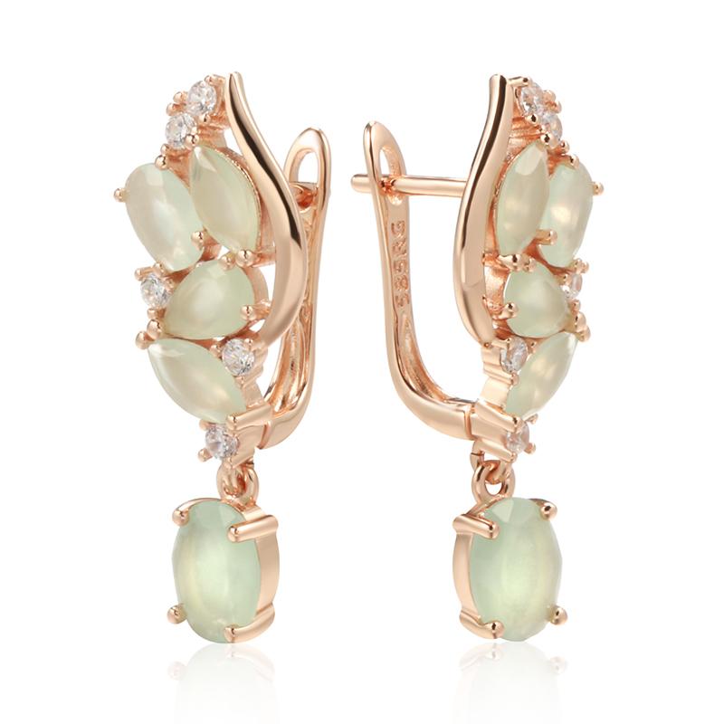 

Kienl New Rose Gold Color Long Earring For Women Luxury Green Natural Zircon Flower Drop Earring High Quality Daily Jewelry