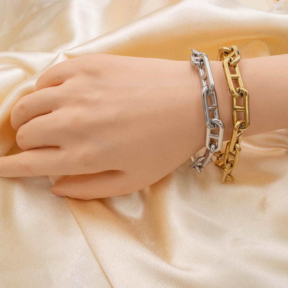Unisex Chain Bracelet Silver and Gold Color - Simple Stainless Steel Jewelry Link Chain for Men Hypoallergenic Gift