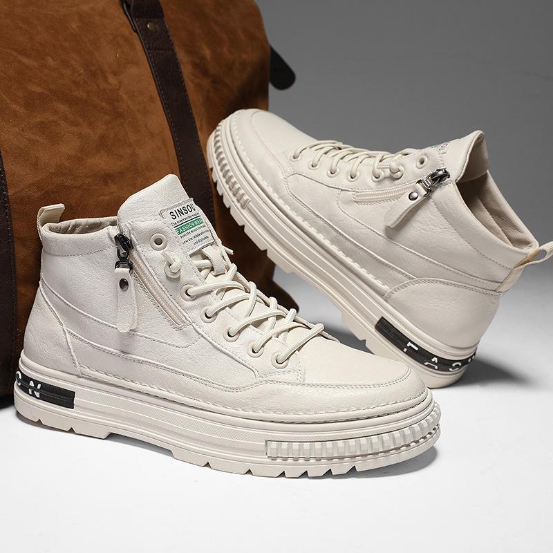 

Shoes men s shoes autumn and winter new high-top board shoes little white shoes men s tooling Martin boots casual trendy shoes sports shoes 44 бежевый