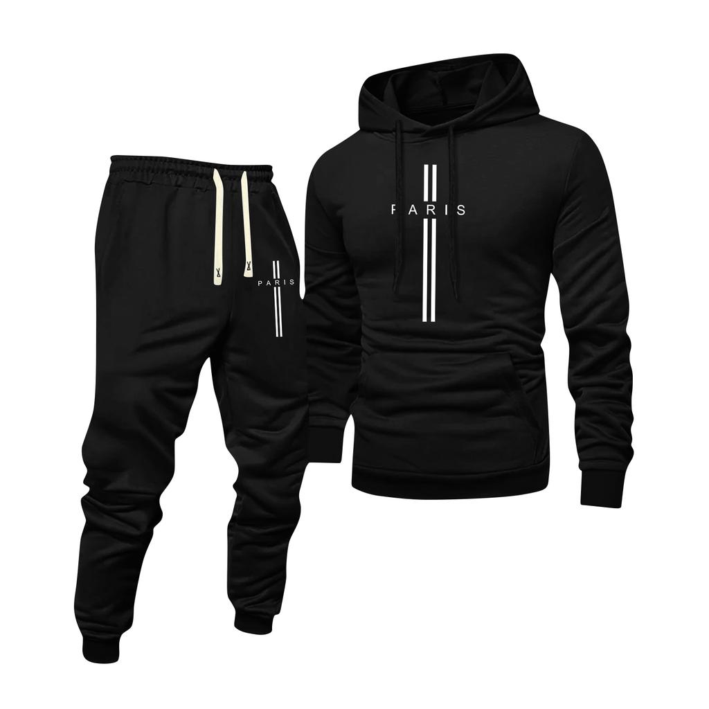 Men's Printed Hooded Sweatshirt And Sweatpants Casual Sports Suit