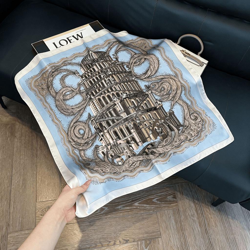 Lao Qian Feng Coffee Color Cashew Nut Silk Scarf Headscarf Versatile Neck Square Scarf Premium Sense Female Foreign Style Decorative Scarf Scarf