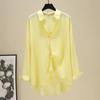 Korean Style Loose Casual Long Sleeve Shirt Pure Color Mid Length Flowy Blouse
