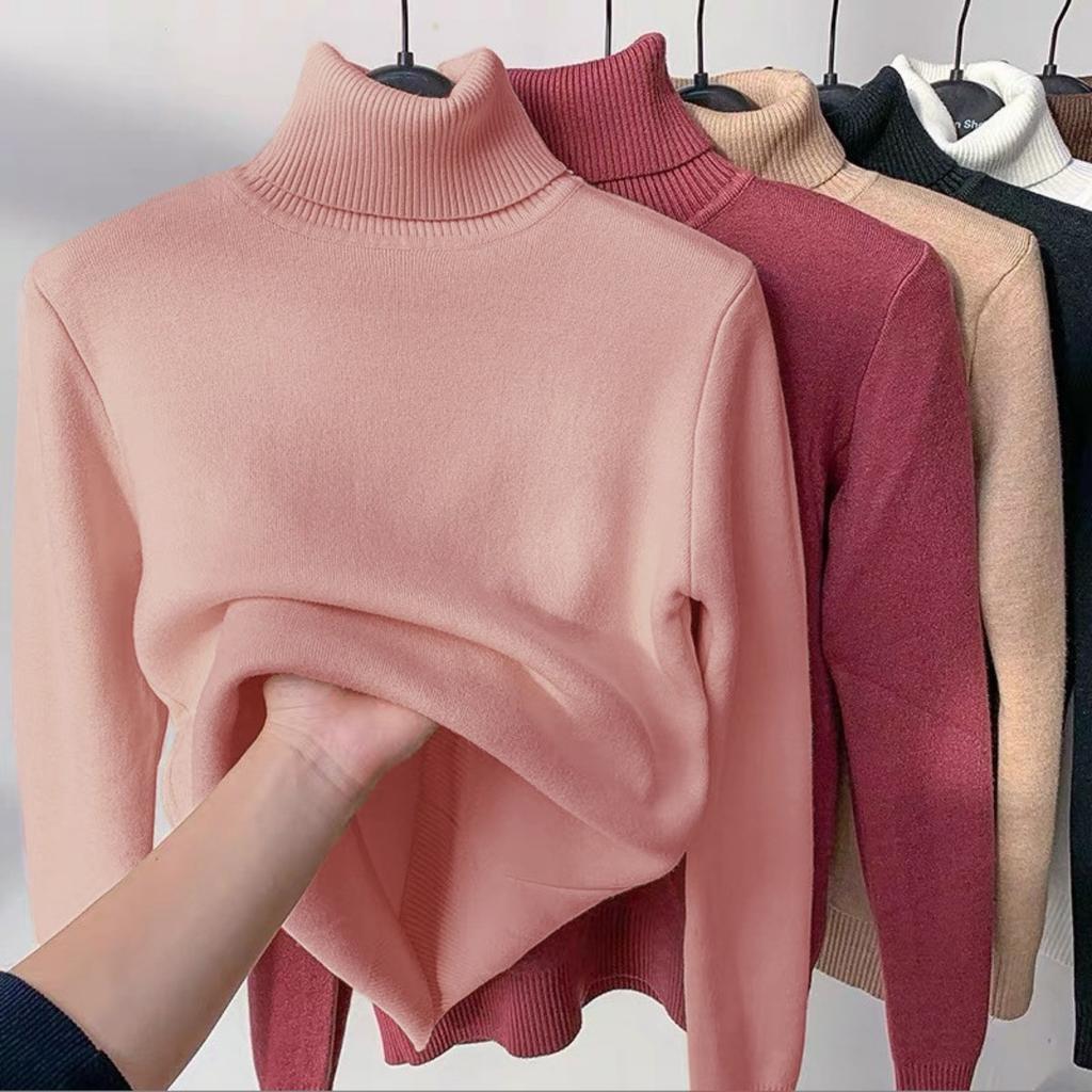 One Piece Velvet Fabric, High Neck Sweater for Women In Autumn and Winter, with Thickened Velvet Lining and A Base Knit Sweater