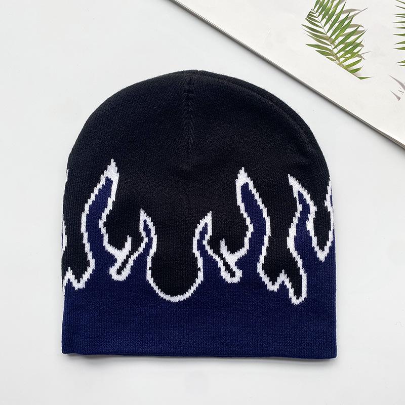 Autumn Knitted Hat Men's and Women's Hip Hop Fashion Flame Jacquard Hoodie Winter Outdoor Cycling Versatile brimless Hat