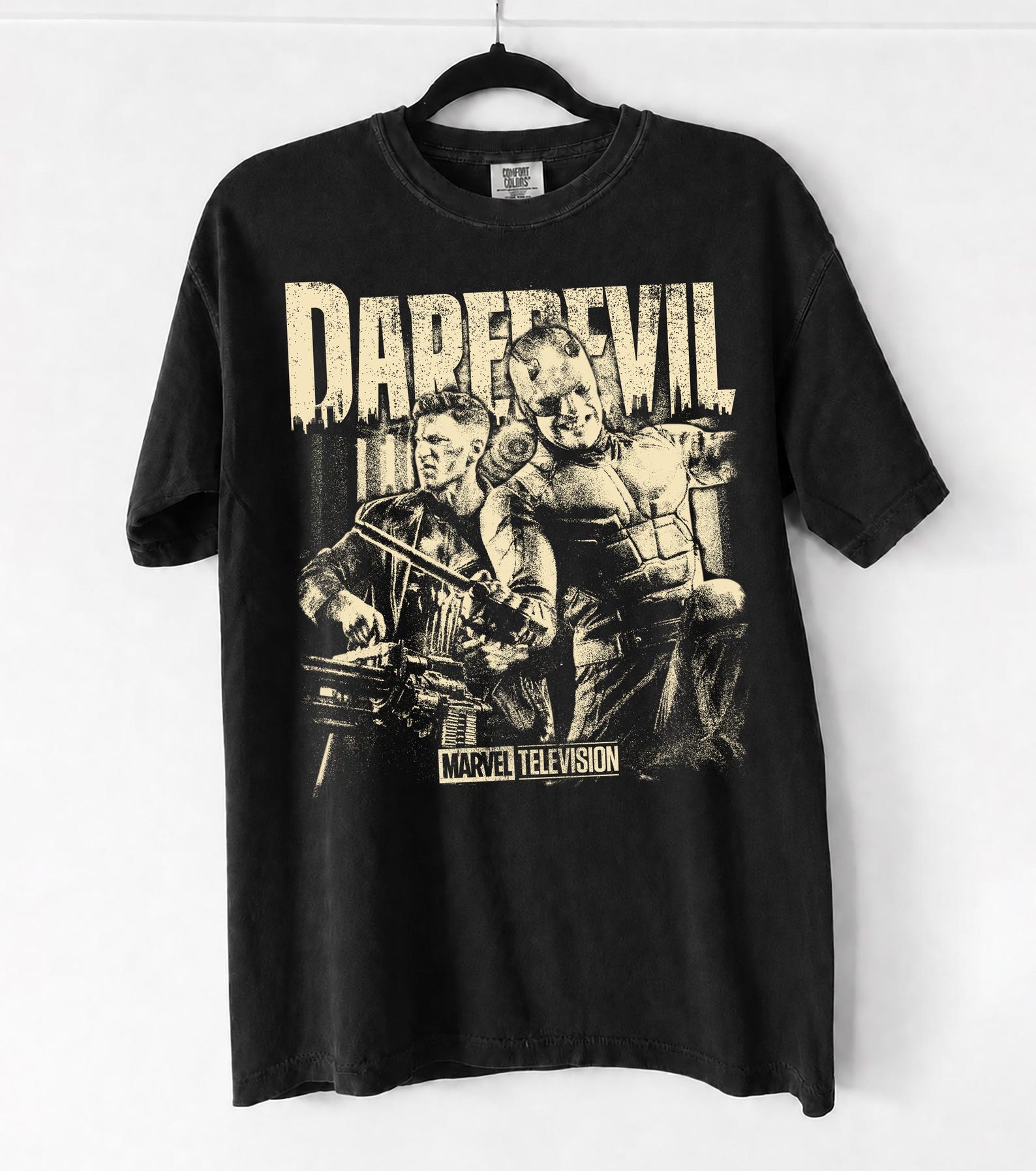 Retro Daredevil Shirt, The Punisher T-Shirt, Marvel Villain Hero Graphic T-Shirt, Matt Murdock Frank Castle T-Shirt, Hells Kitchen Fan Gift S