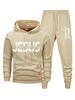 Herren Kapuzenpullover mit Buchstabenaufdruck lockere Passform, Jacke, langärmeliges Hosen-Set